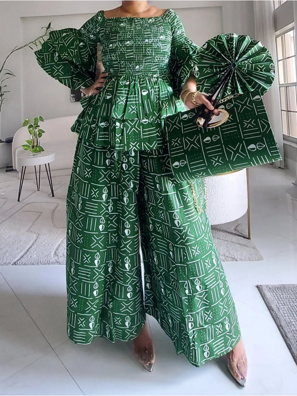 5-Piece African Ankara Pant Set – Green Elegance - Picture 5 of 7